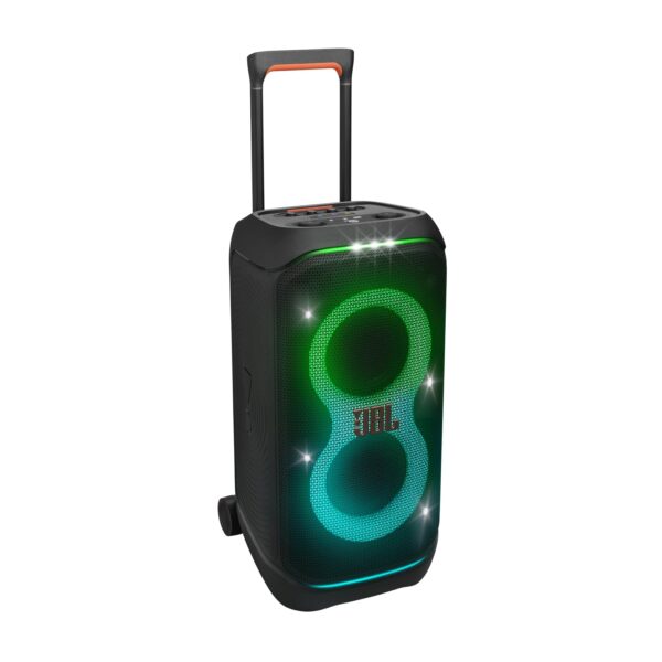 JBL PartyBox Stage 320, Portable Party Speaker, Built-in Wheels and Telescopic Handle, 18 Hours Battery Life, IPX4 Splash Resistant, Black, UK Plug (Type G)